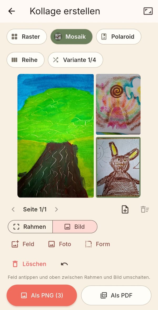 Kollage aus mehreren Kinderzeichnungen im Mosaik-Layout